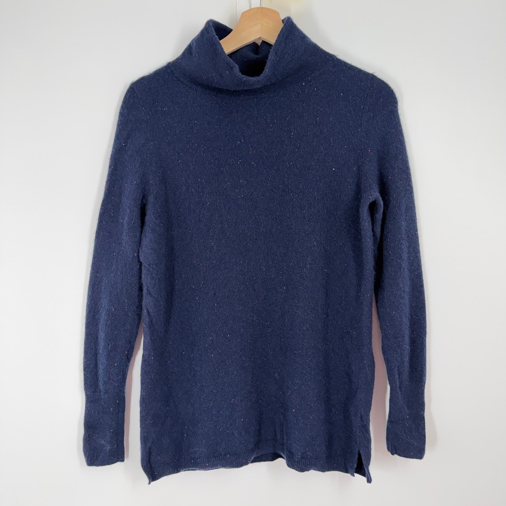 Talbots Navy Blue 100% Cashmere Flecked Turtleneck Sweater Side Slit CN5124